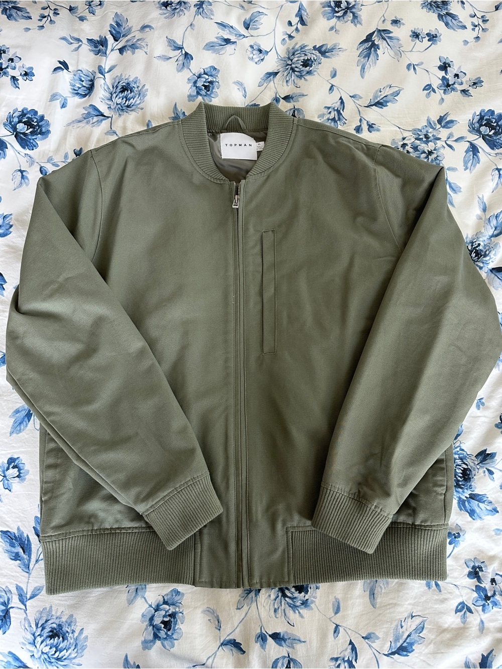 Topman Olive Green Bomber Jacket - Men's Zip-Up Size XL